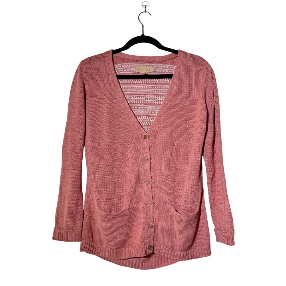 Gloria Jewel Womens Coral Pink Knitted Handmade Pima Cotton Cardigan Size T1
